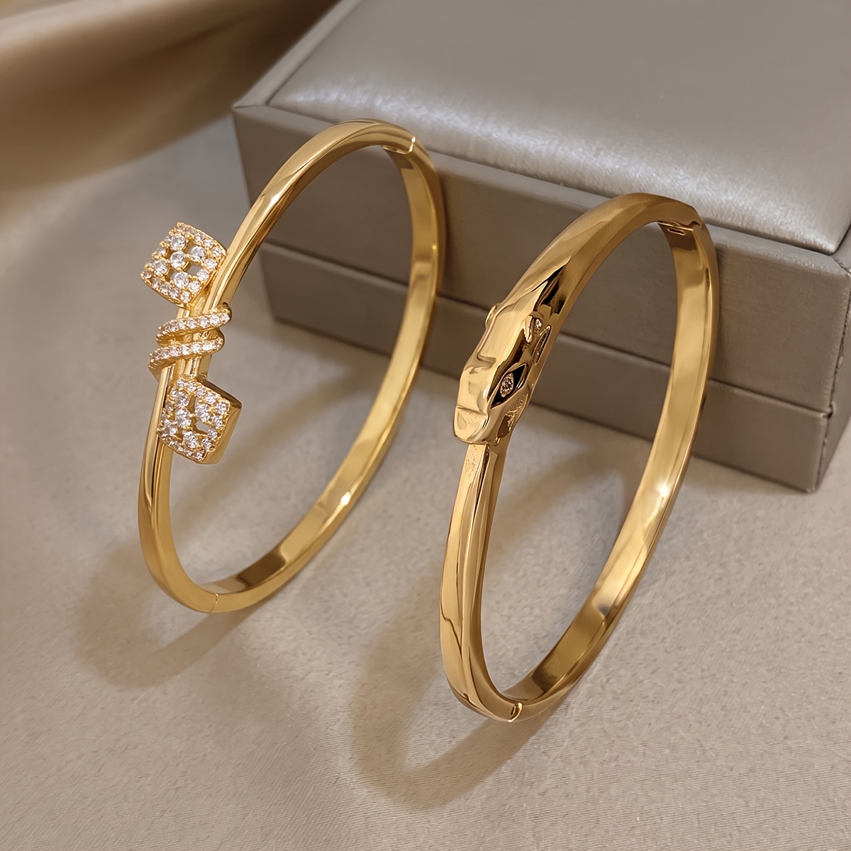 2pc Elegant 18K Golden Plated Bangle Set, Unique Design